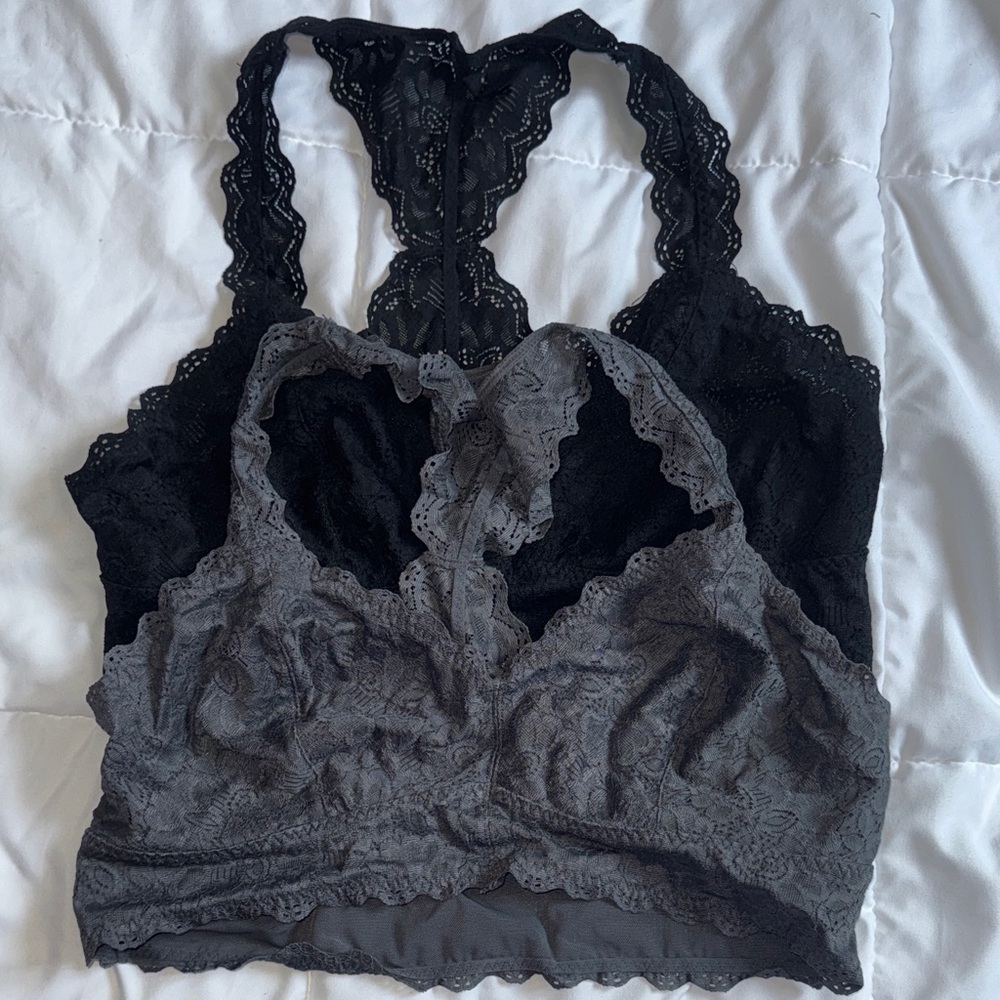 Elegant Lace Bralette Set - Black and Gray